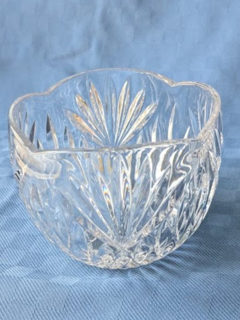 Vintage Heavy Cut Lead Crystal Fan & Starburst Scalloped Bowl 5.5” Small Serving